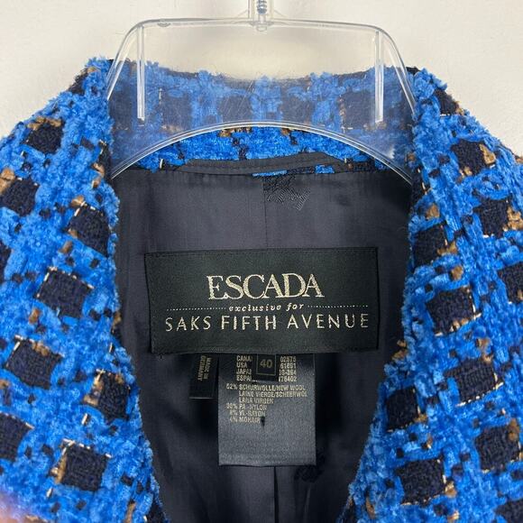 Escada Blue Textured Button Front Structured Oversized Blazer M - Picture 6 of 8